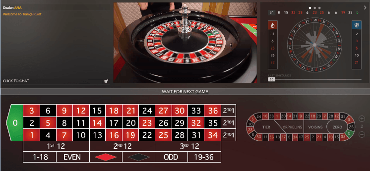 Vue caméra 2 de la roulette en direct