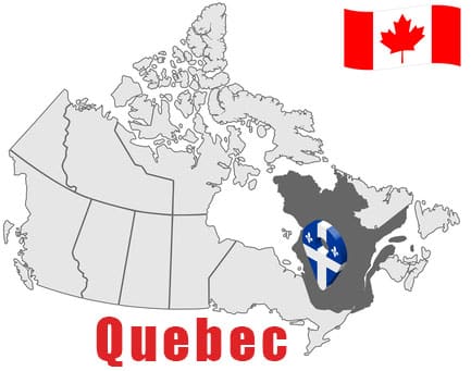 Québec sur la carte et le drapeau du Canada