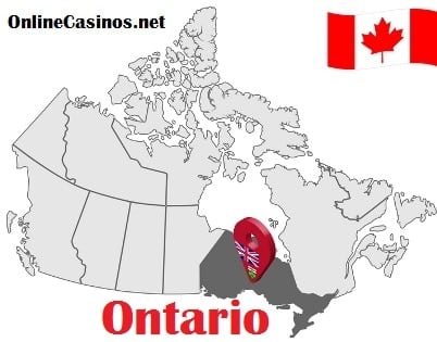 Ontario sur la carte et le drapeau du Canada