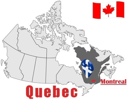 Montreal on Map and Canada Flag
