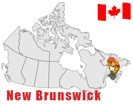 Province du Nouveau-Brunswick sur une carte et le drapeau du Canada