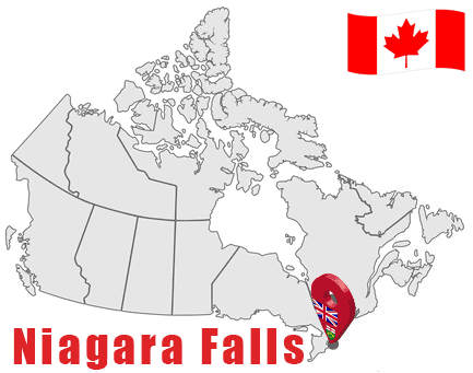 Niagara Falls sur la carte et le drapeau du Canada