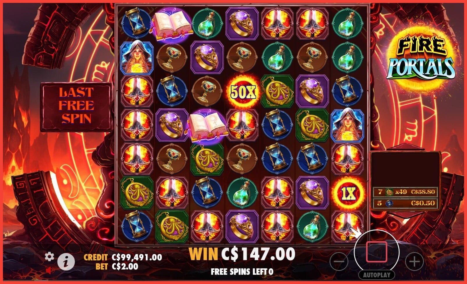 Here I am playing Fire Portals slot machine online screen shot