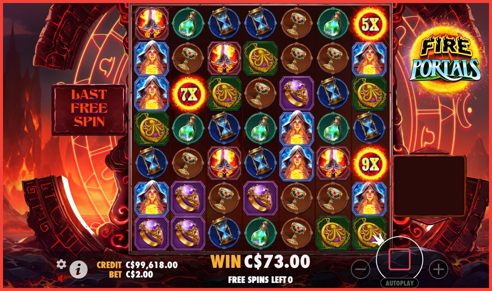 Here I am playing Fire Portals slot machine online screen shot
