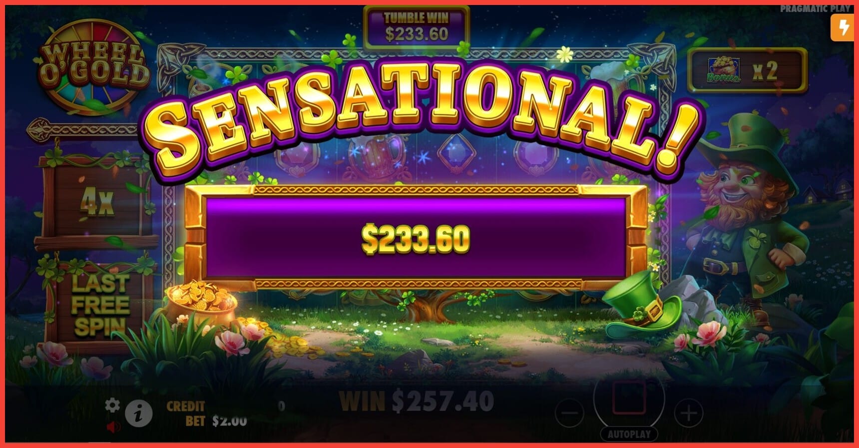 Here I am playing Wheel O Gold slot machine online screen shot