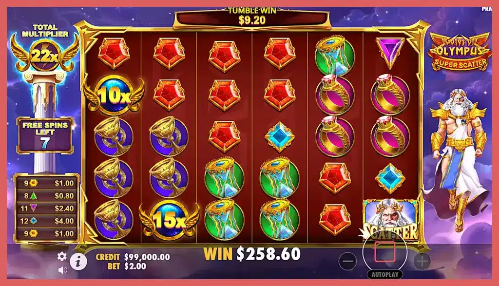 Screenshot of playing Gates of Olympus Super Scatter slot machine demo