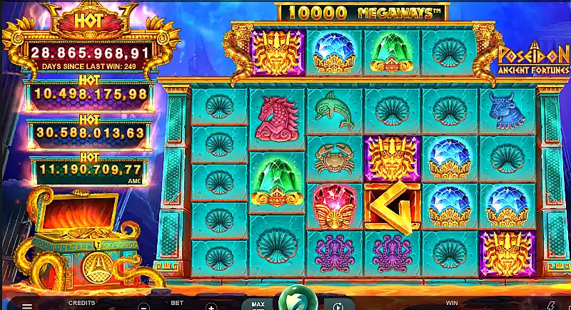 Capture d'écran de la machine à sous jackpot Ancient Fortunes : Poseidon™ WowPot MEGAWAYS™