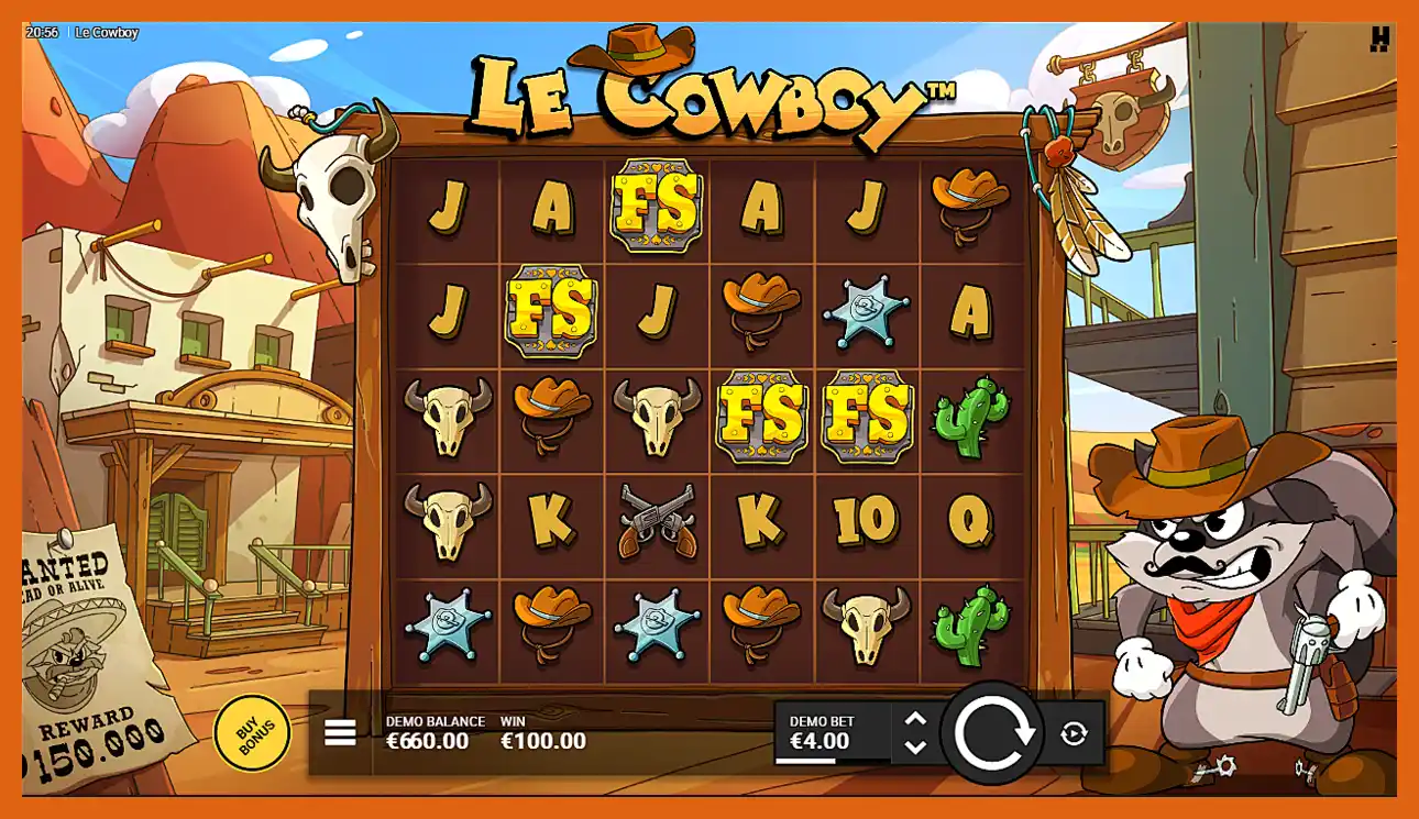 Winning the free spins in main game Le Cowboy