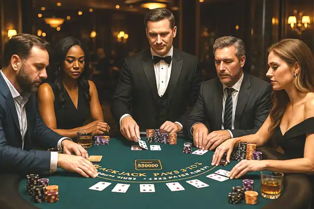 Des joueurs VIP assis autour d'une table de blackjack jouant à des limites élevées