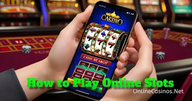 Hands playing online slots on a mobile device