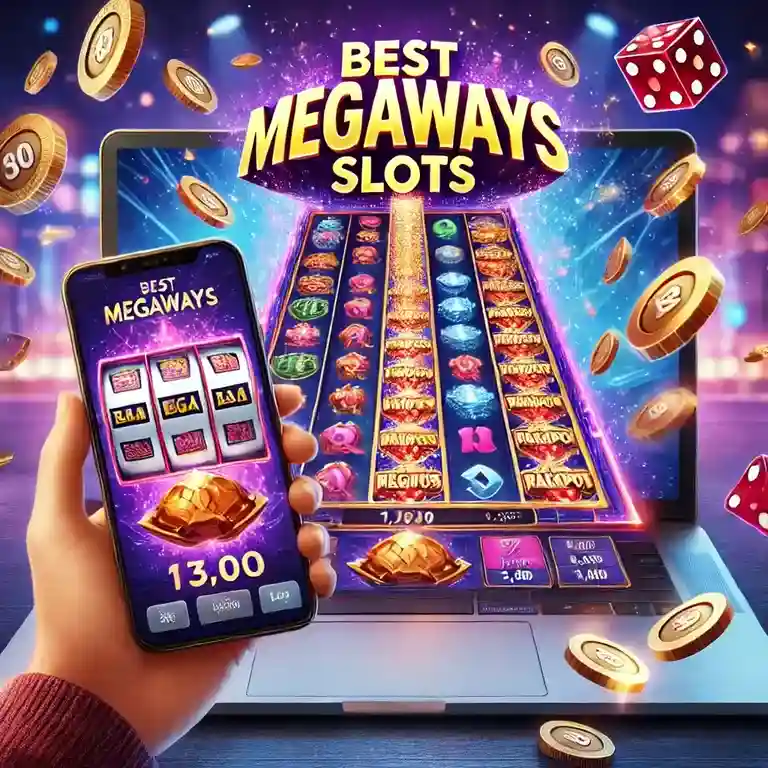 Playing megaways online slots on smartphone and labtop icon