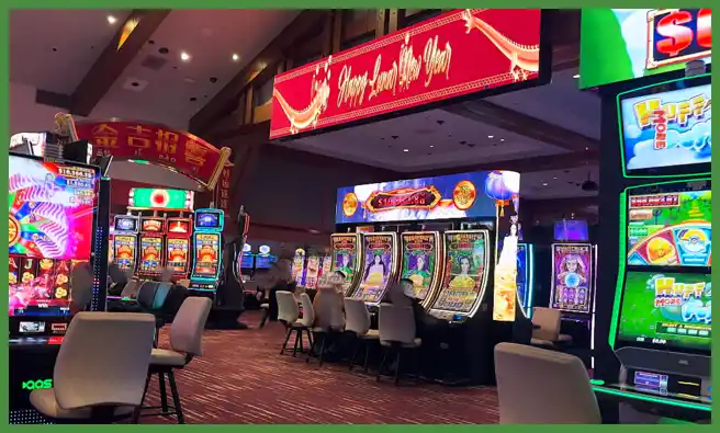 View over some of the River Rock Casino in British Columbia slots floor