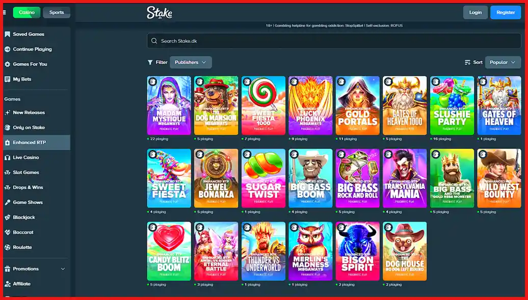 Enhanced RTP Slots at Stake Casino screenshot